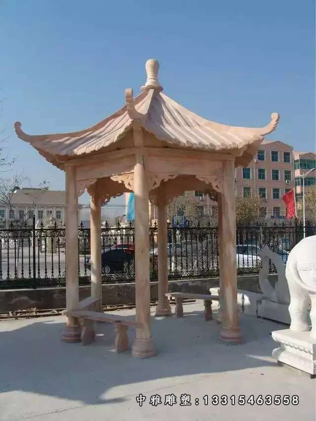 晚霞红中式石凉亭