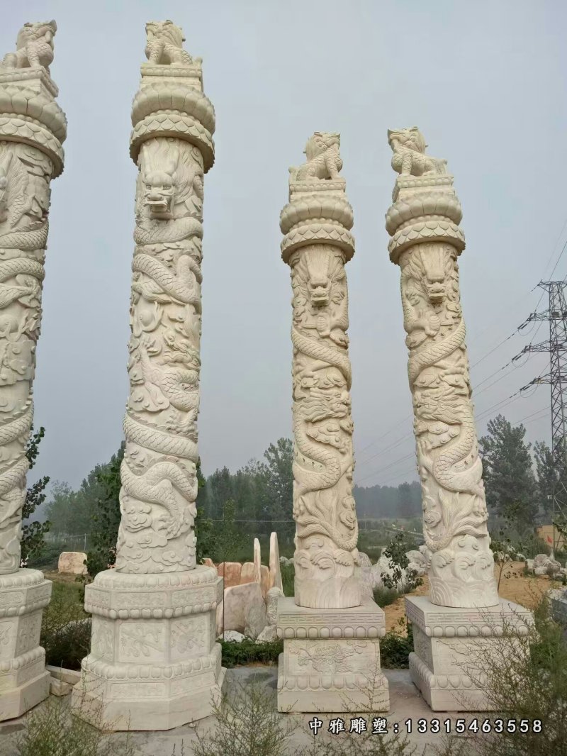 广场盘龙柱石雕，石龙柱雕塑 (2)