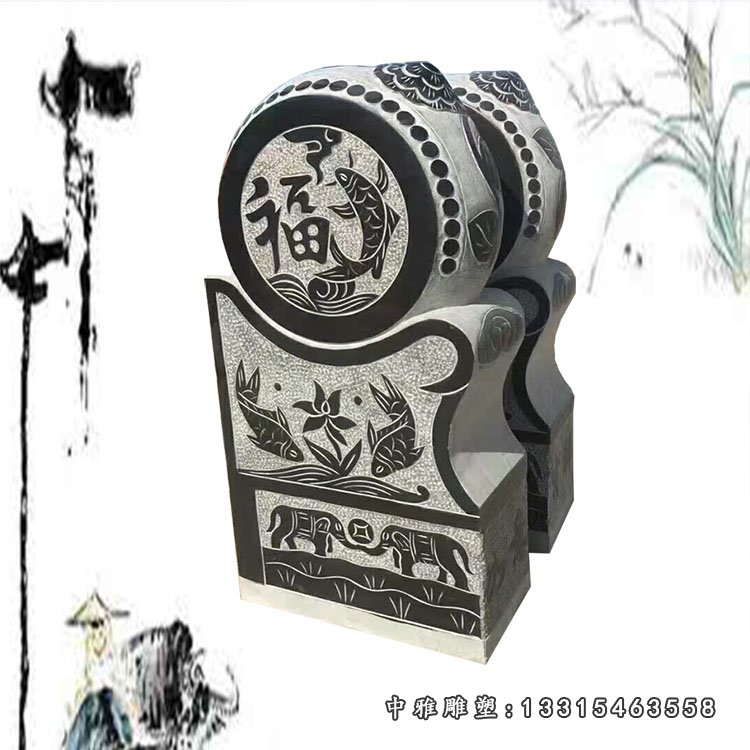 青石鲤鱼抱鼓 石雕庭院门口雕塑