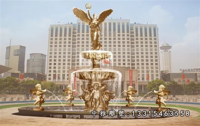 喷泉铜雕，广场喷泉雕塑，人物铜喷泉