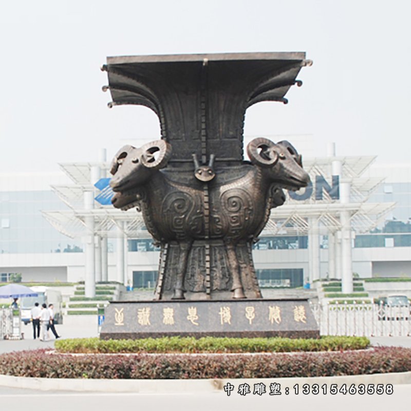 铜雕企业四方尊羊雕塑