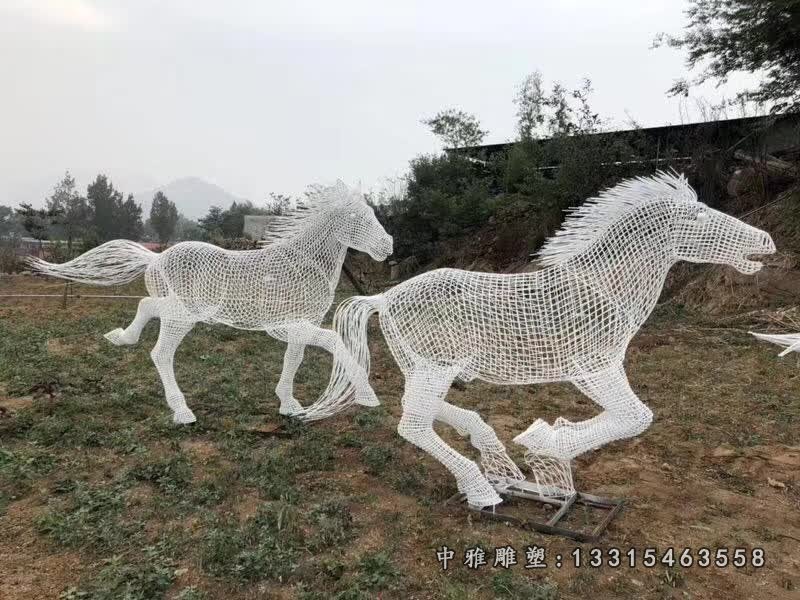 不锈钢镂空群马奔跑雕塑 (3)