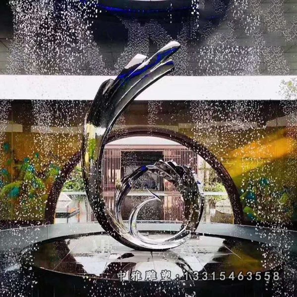 抽象凤凰喷泉不锈钢雕塑