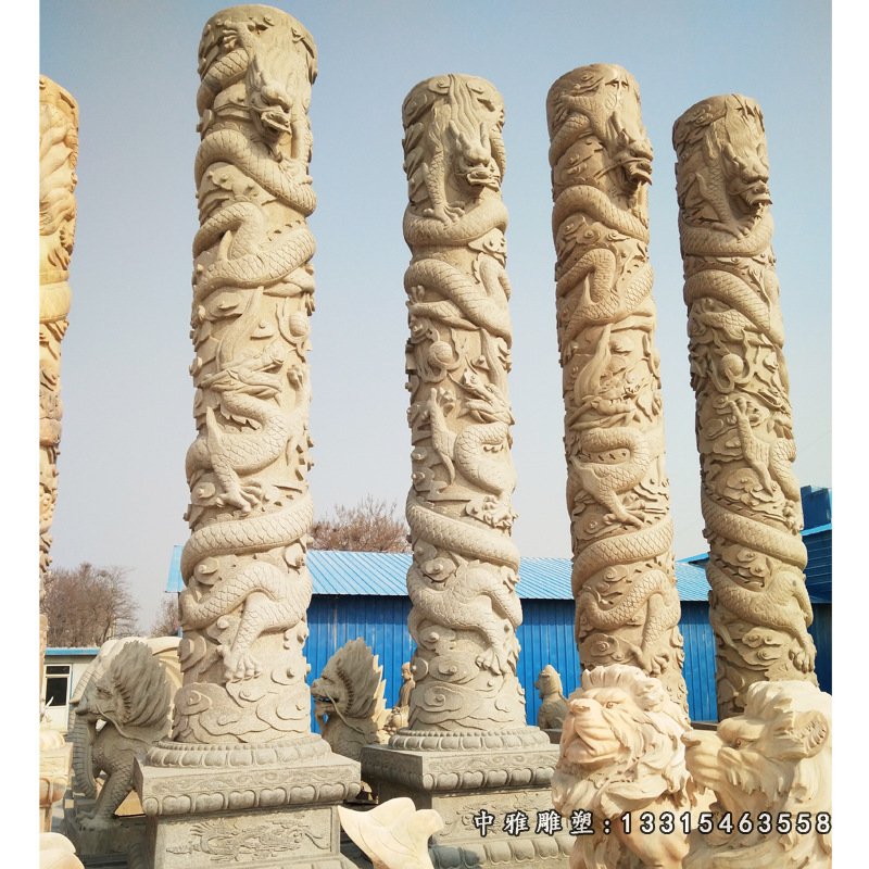 广场石雕龙柱，仿古石雕盘龙柱 (3)