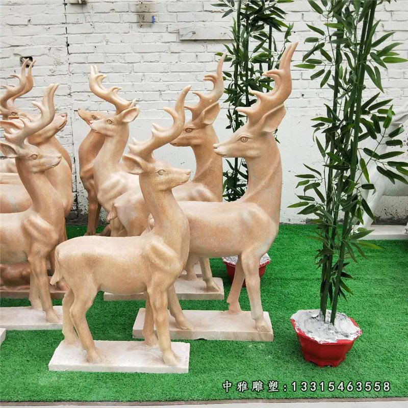 厂家批发石雕动物 晚霞红小鹿 大理石梅花鹿长颈鹿园林雕塑摆件14027