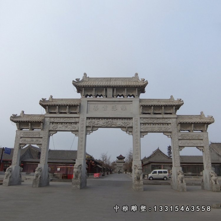 青石五门牌坊 石雕街道景观雕塑