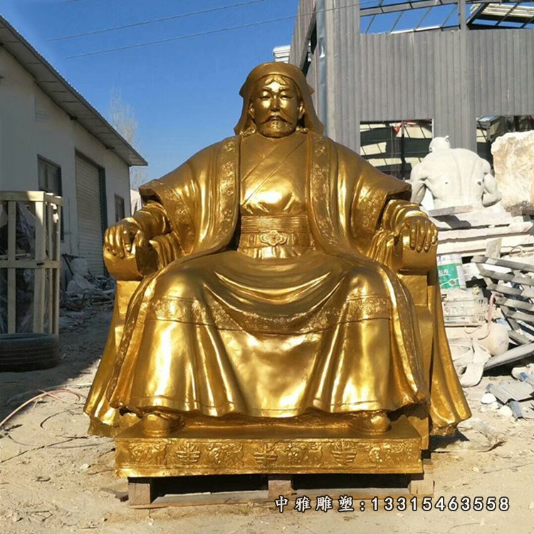 古代帝王坐式成吉思汗铜雕像