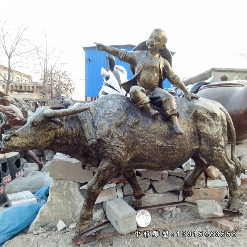 玻璃钢仿铜牧童放牛雕塑农耕人物雕塑公园广场步行街商业街摆件10519