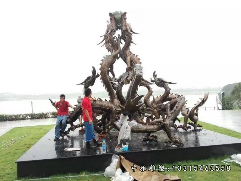 九龙戏珠铜雕，广场九龙戏珠雕塑 (1)