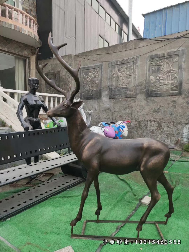铜雕公园装饰鹿雕塑 (2)