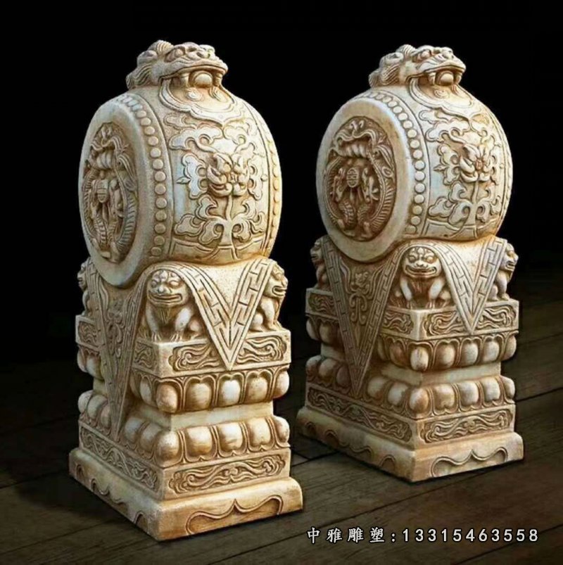 厂家直销汉白玉仿古石狮门墩抱鼓石 家用门口石雕貔貅石狮子门墩47546