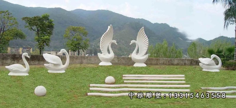 天鹅石雕，公园天鹅石雕