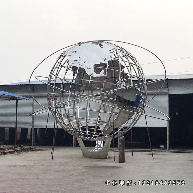 北国之春不锈钢抽象地球仪雕塑 (1)