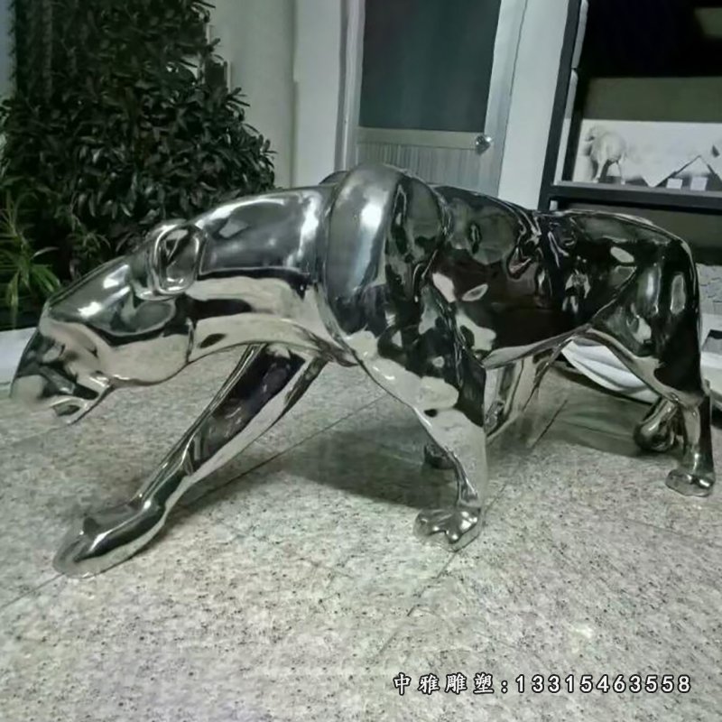 不锈钢豹子雕塑 (1)