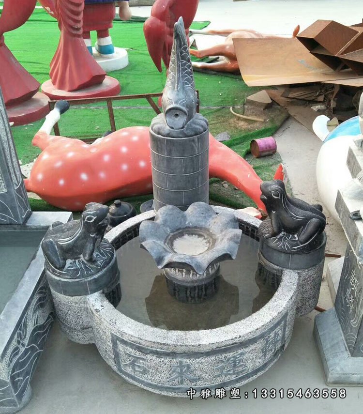 大理石鲤鱼喷泉 石雕小区景观雕塑