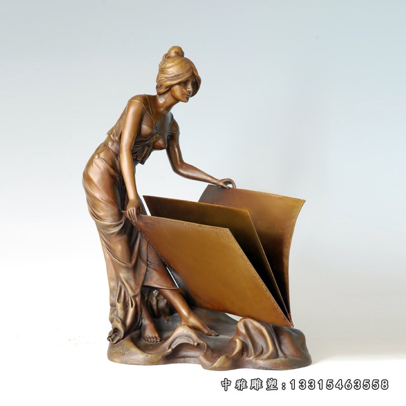 铜雕西方画板人物雕塑