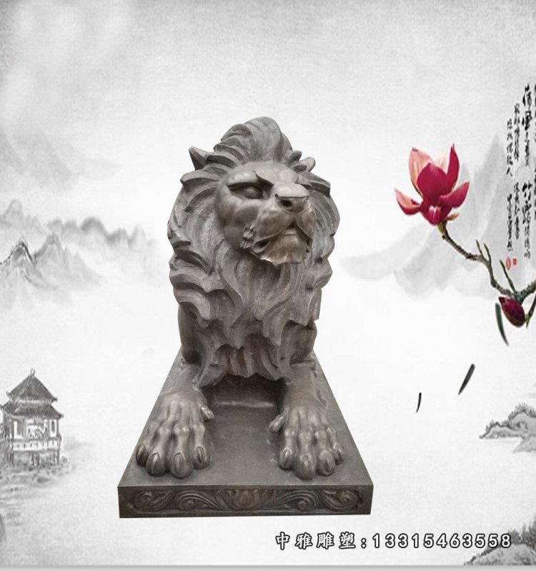 玻璃钢仿铜狮子雕塑,卧姿狮子雕塑(1)