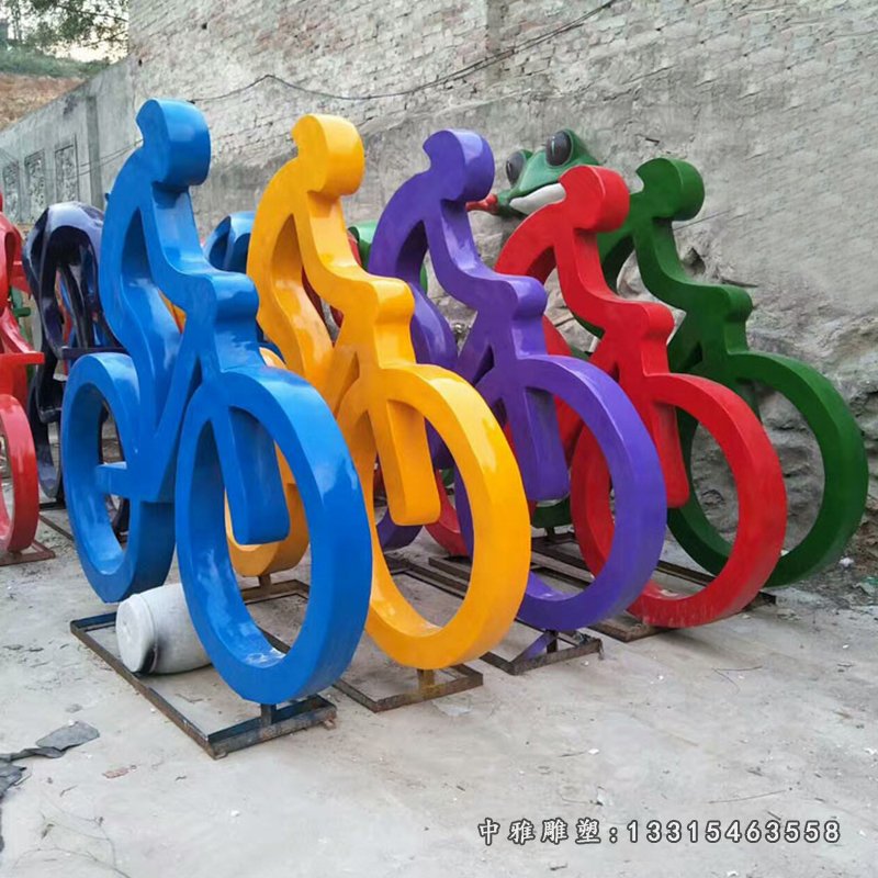 公园景观雕塑,不锈钢抽象骑单车的人物雕塑 (3)