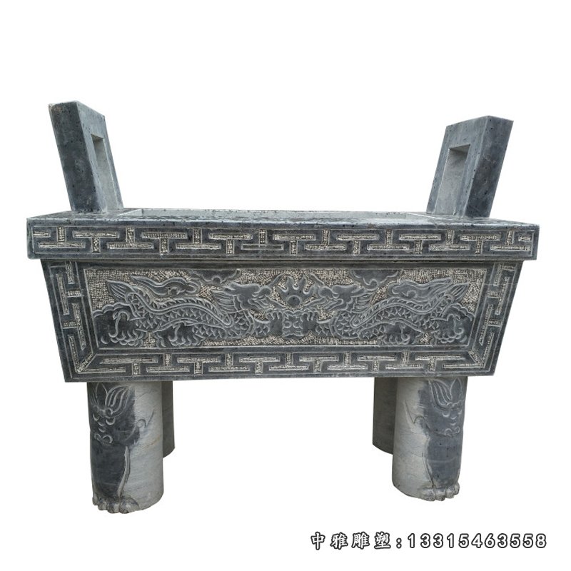 大理石四足鼎香炉 石雕寺庙雕塑 (1)