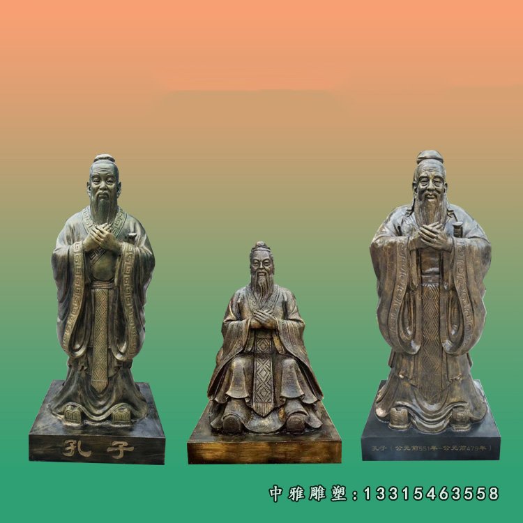 玻璃钢仿铜孔子行教像雕塑 校园仿铜古代名人雕塑 (4)