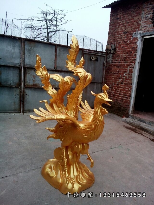 玻璃钢凤凰,玻璃钢仿铜动物雕塑 (1)