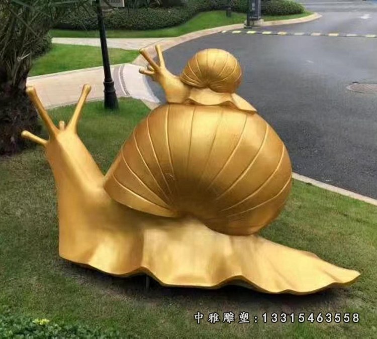 玻璃钢仿铜母子蜗牛雕塑,公园景观摆件 (1)