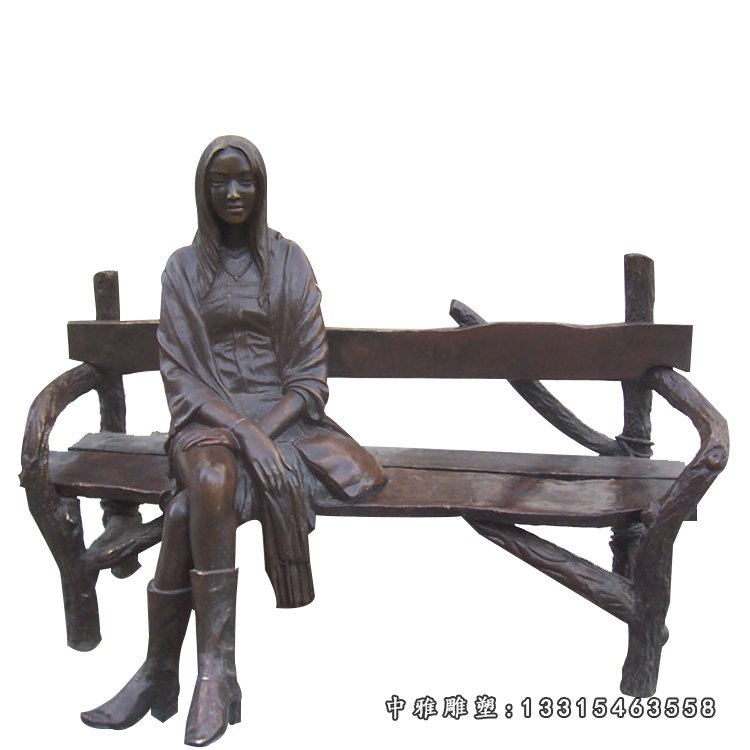 玻璃钢仿铜女人座椅雕塑,公园景观摆件