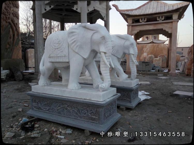 大象景观雕塑,汉白玉动物石雕塑 (2)
