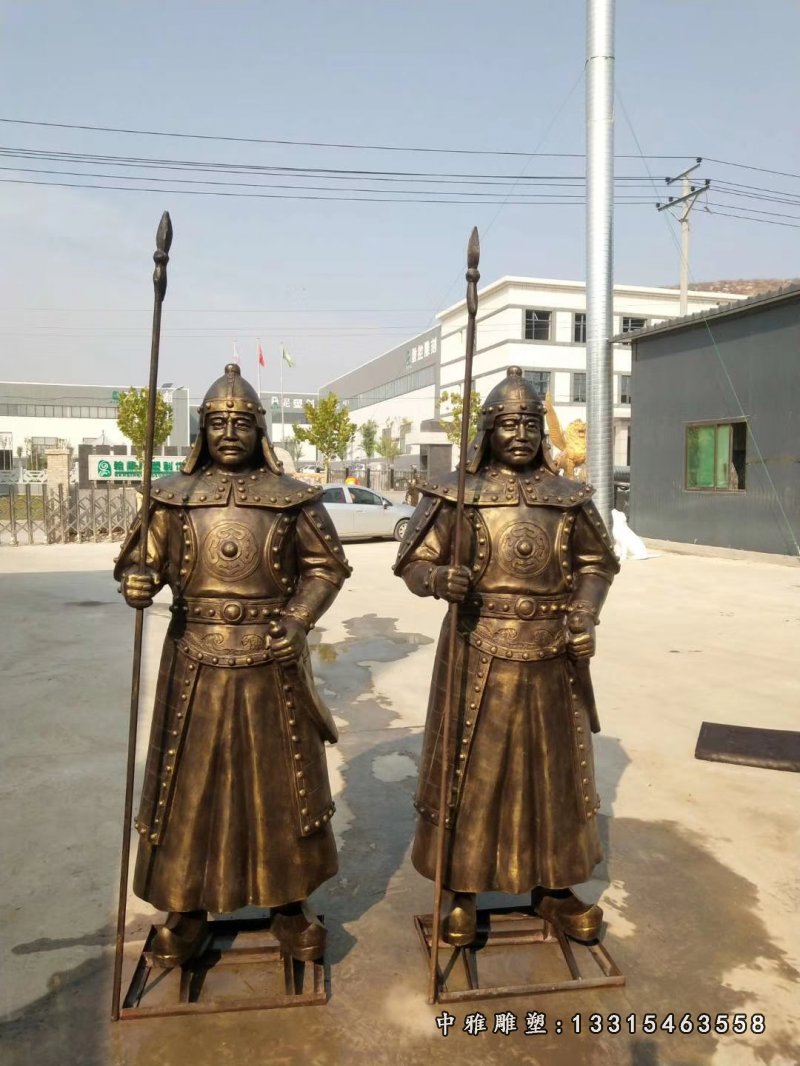 玻璃钢仿铜古代士兵 拿长枪的士兵雕塑