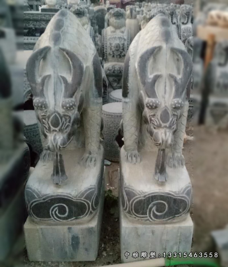 避水兽石雕,青石神兽雕塑 (4)