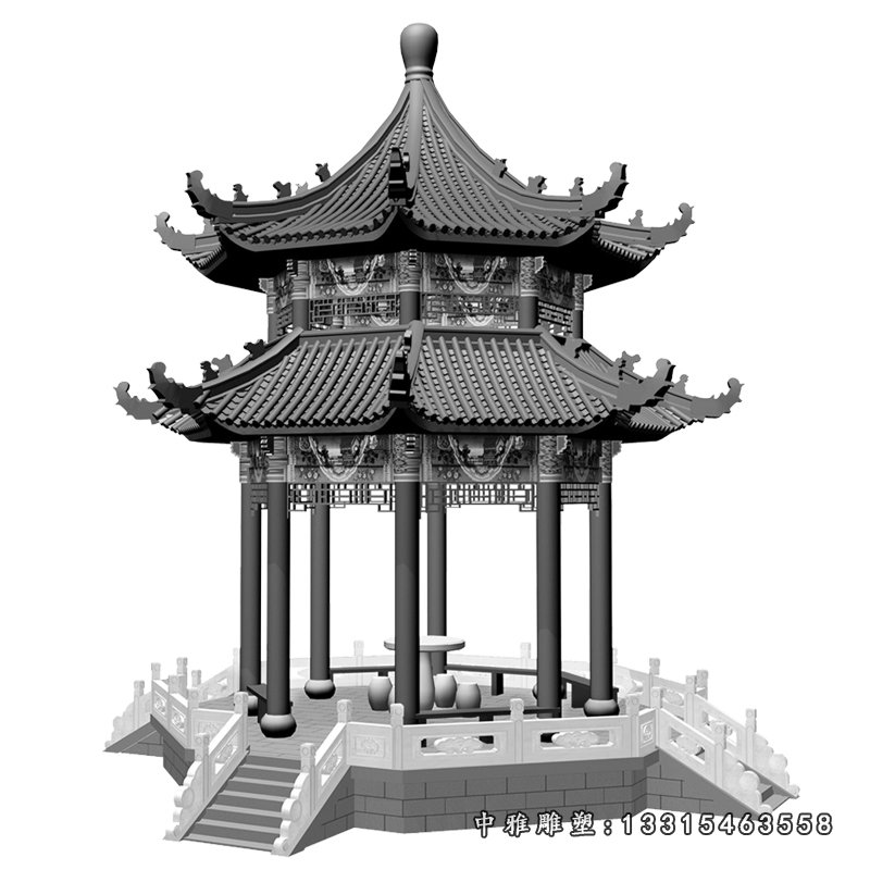 青石四角凉亭  石雕广场景观雕塑