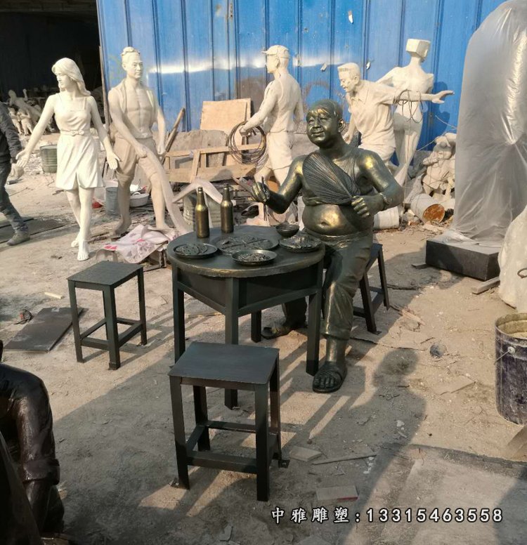 吃饭的人物铜雕,饭店门口景观铜雕 (3)
