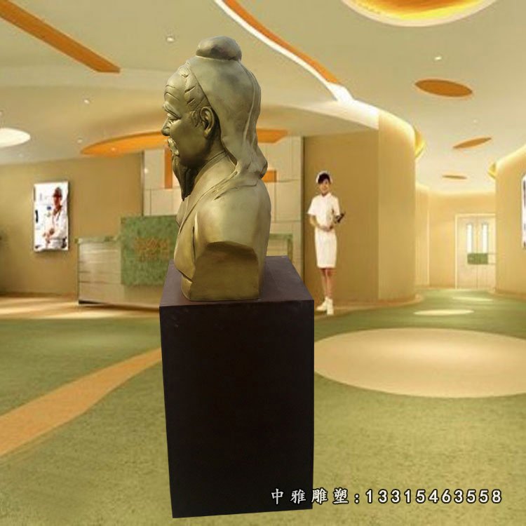 玻璃钢仿铜华佗胸像雕塑,古代名医雕塑 (2)