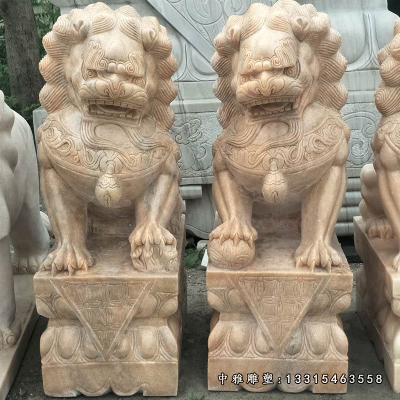 晚霞红小狮子,门口镇宅石狮子
