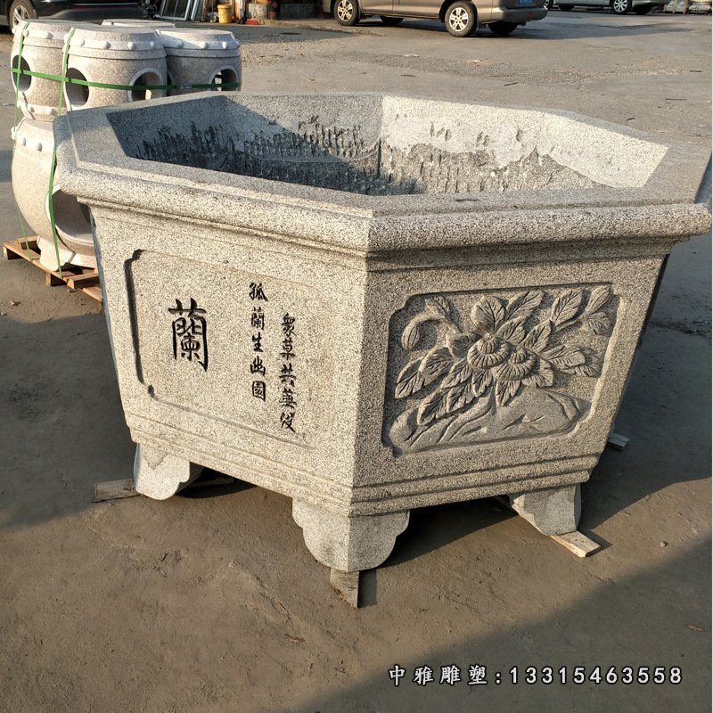 大理石梅兰竹菊浮雕花盆