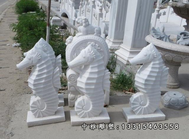 汉白玉海马石雕,公园喷水海马