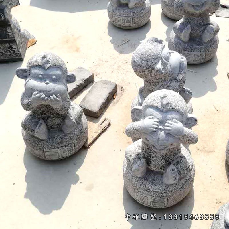 青石小猴子摆件，小品景观石雕 (3)