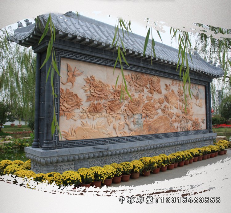 国色天香壁画浮雕,园林景观石雕