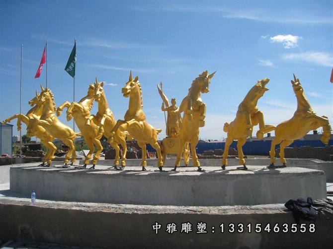 玻璃钢仿铜战马雕塑,玻璃钢太阳神阿波罗战车