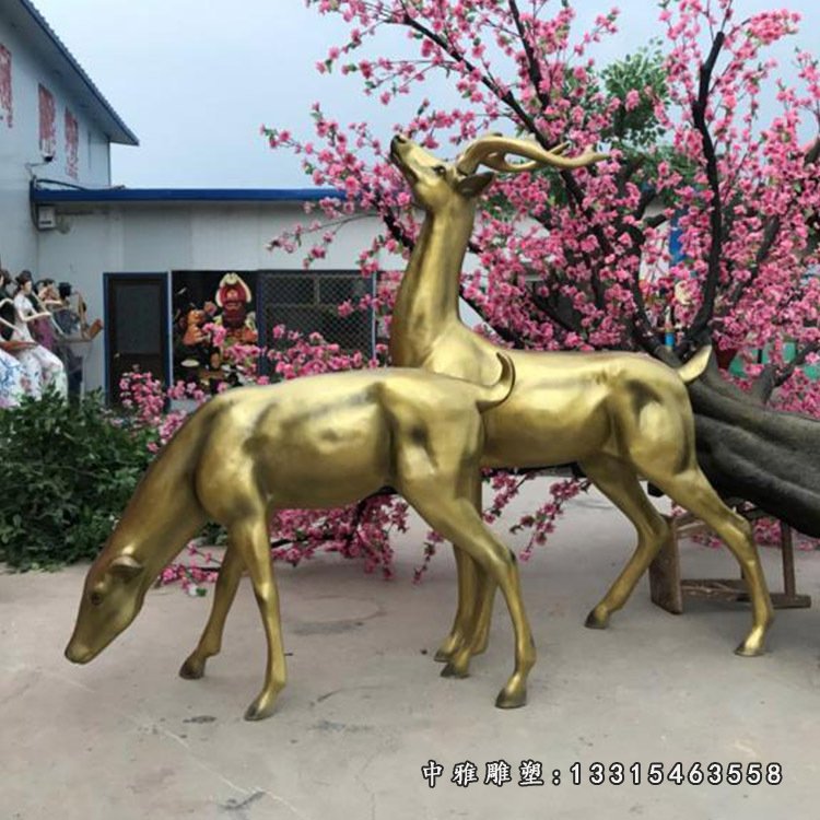 玻璃钢仿铜景观鹿雕塑 玻璃钢雕塑创意雕塑动物雕塑23719