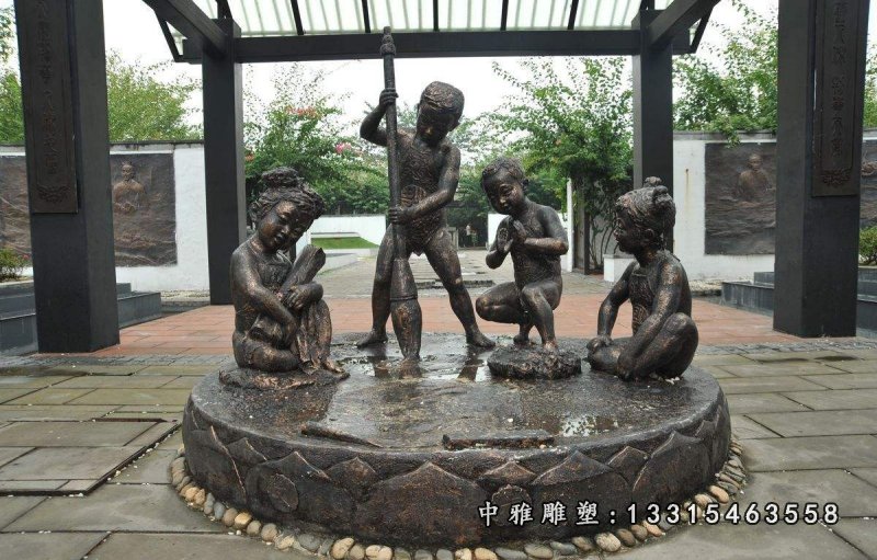 步行街写字的儿童铜雕