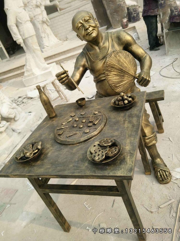 吃火锅的人物铜雕 饭店门口小品铜雕 (2)