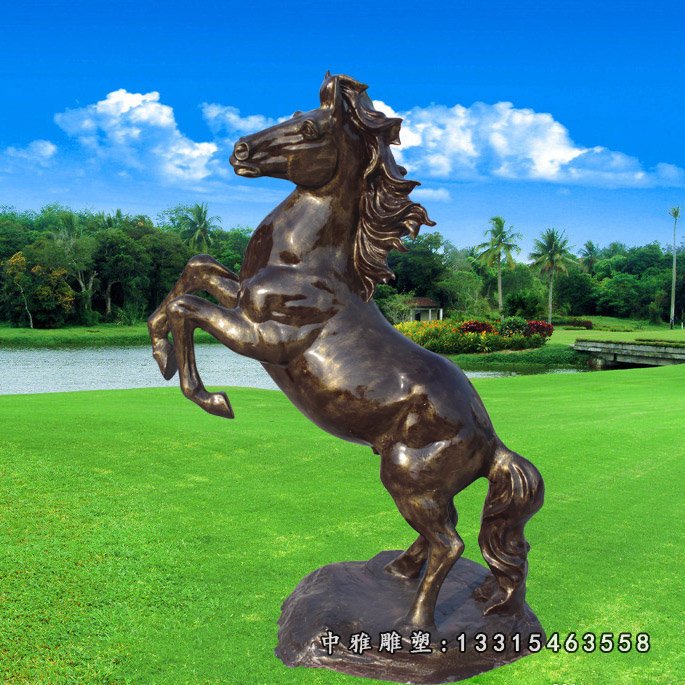 玻璃钢仿铜动物雕塑 企业仿铜立式马雕塑