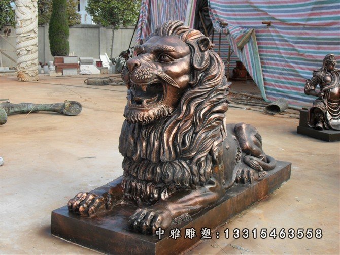 玻璃钢仿铜欧式狮子雕塑 门口西洋狮子铜雕 (2)
