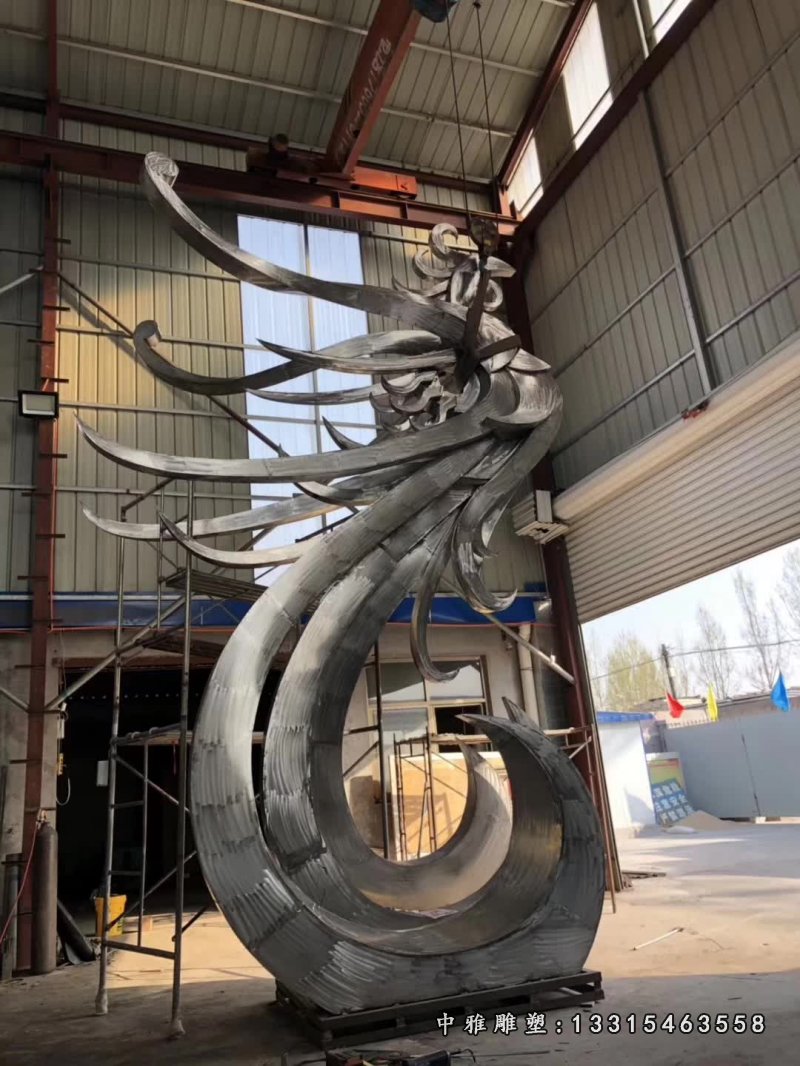大型百鸟之王凤凰不锈钢雕塑 (1)
