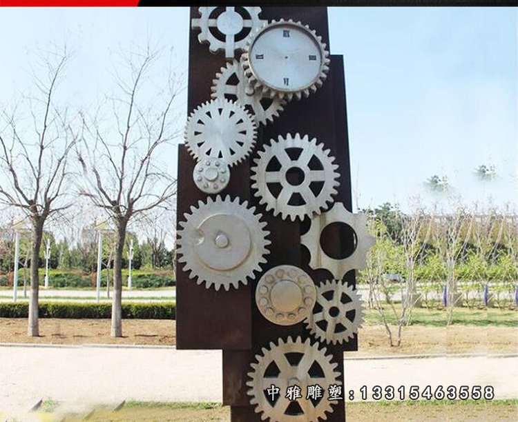 不锈钢抽象齿轮标志城市公园景观雕塑 (1)