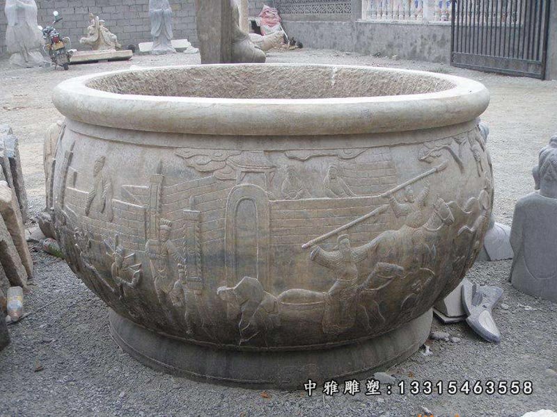 公园花盆雕塑,仿古花盆石雕