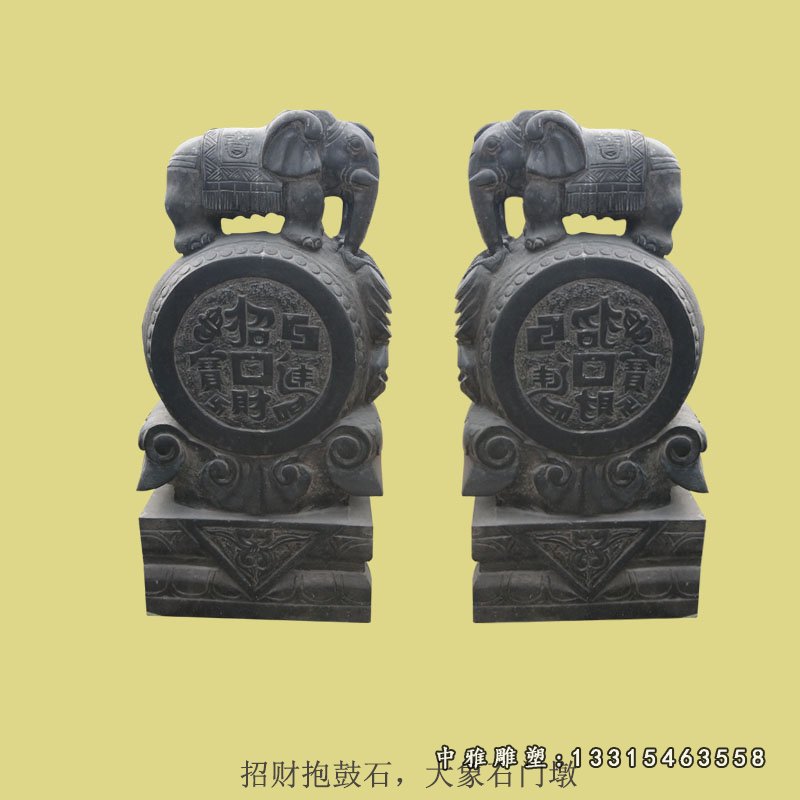 青石抱鼓石 石雕大象门墩雕塑 (2)