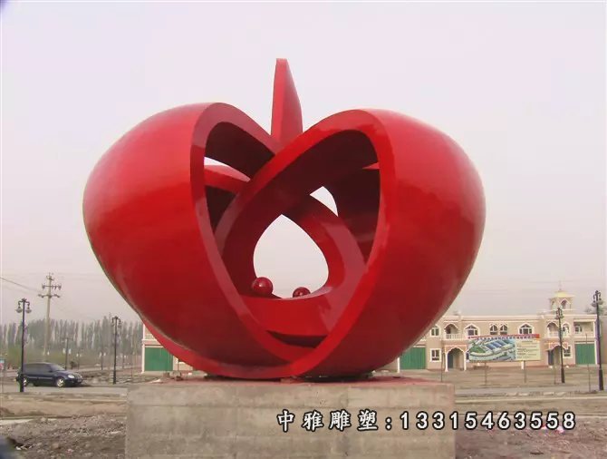 不锈钢苹果雕塑,公园抽象水果雕塑