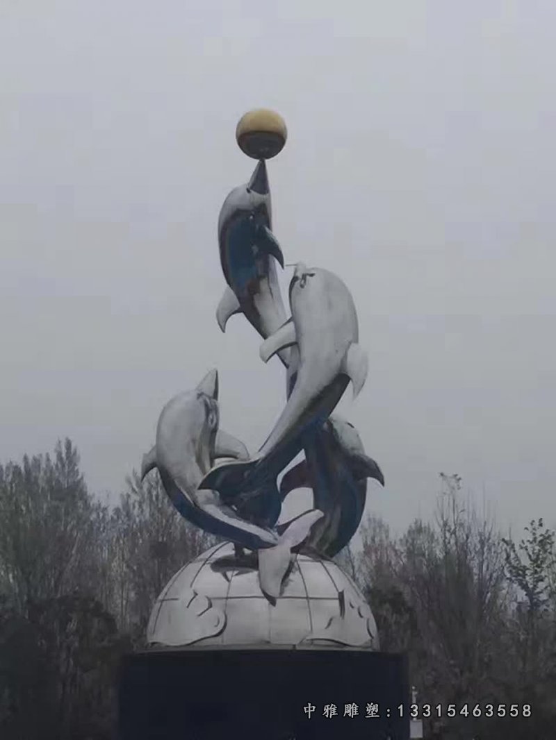 不锈钢园林海豚雕塑